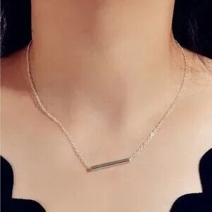 Silver Bar Charm Necklace Gift Minimalist